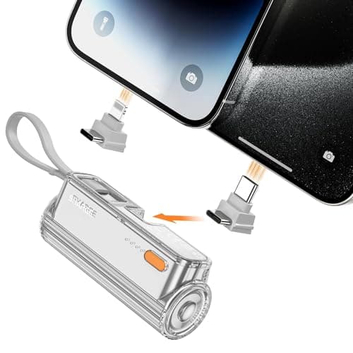 sharge Flow Mini 2 Portable Charger, 5000mAh Small Power Bank with Changeable Plugs and Built in Cable, Dual Output USB-C External Battery Compatible with iPhone 17/16/15/14/13, iPad, Galaxy S25/24