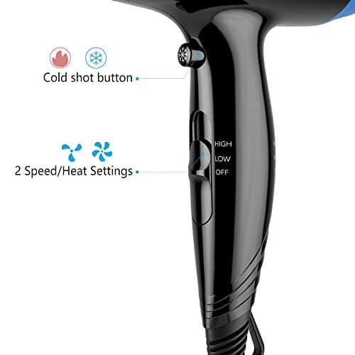 JINRI Hair Dryer, Lightweight Ceramic Negative Ion Hair Dryer with 2 Speed Settings, 6ft Power Cord, Hanging Loop, Removable Air Filter 5