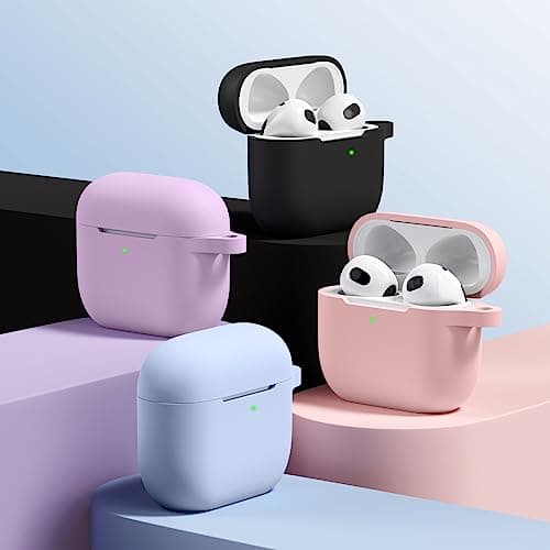 SNBLK Compatible with AirPods 3rd Generation Case Cover 2021, Soft Silicone Shock-Absorbing Protective AirPods 3 Case Skin with Keychain, Support Wireless Charging, Front LED Visible, Light Blue 9