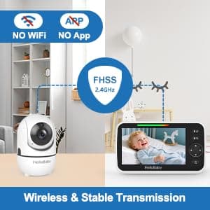 HelloBaby No WiFi Baby Monitor 5" Screen 30-Hour Battery Pan-Tilt-Zoom Video Upgrade with Camera and Audio, Night Vision, VOX, 2-Way Talk, 8 Lullabies and 1000ft Range, HB6550 5