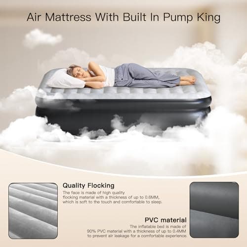 Lavisx King Air Mattress 20 Inches High King Air Bed Mattress with Built in Pump 1 Button to Start Inflate Deflate 3 Mins Fast Self Inflating Air Mattress Suitable Indoor Outdoor 6