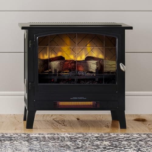 Country Living Infrared Freestanding Electric Fireplace Stove Heater in Black | Multiple Flame Colors, Metal Design with Faux Wooden Logs | Alexa/WiFi Enabled - Remote Included