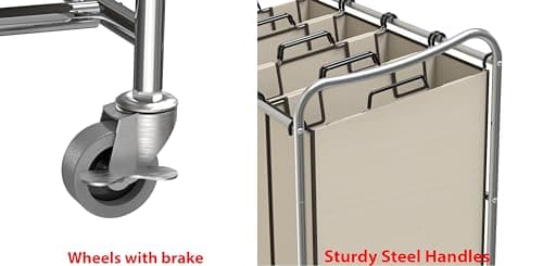 Simple Houseware 4-Bag Heavy Duty Rolling Laundry Sorter Cart, Chrome 6