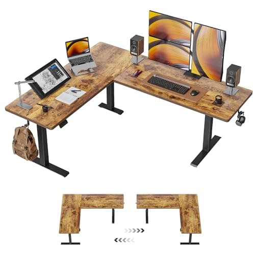 FEZIBO 75x63 L Shaped Standing Desk, Electric Height Adjustable L Shaped Desk, Suitable for Home Office, Vintage-Brown