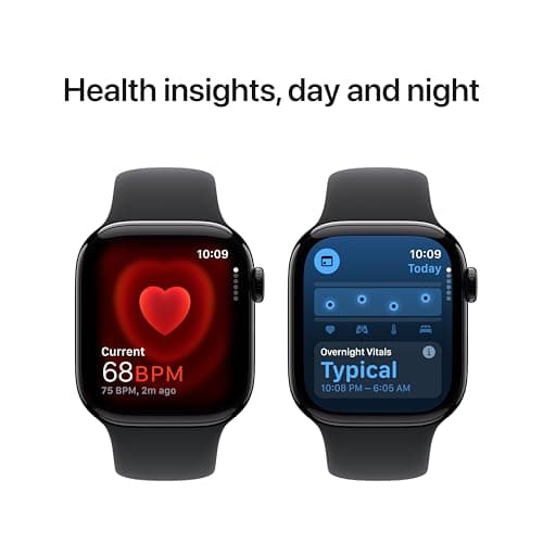 Apple Watch Series 10 [GPS 42mm case] Smartwatch with Jet Black Aluminum Case with Black Sport Band - S/M. Fitness Tracker, ECG App, Always-On Retina Display, Water Resistant 6
