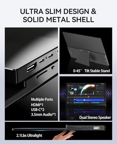 WCKUN 4K Portable Touch Monitor, 15.6" inch 3840 * 2160 UHD w/USB-C HDMI Laptop Monitor, 2000:1 100% RGB IPS ，Aluminum Alloy Shell,10-Point Touch，Dual Speaker, HDR, for Home, Work 6