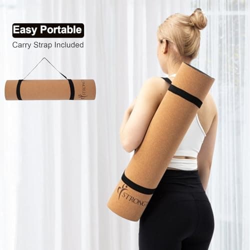 StrongTek Eco-Friendly Cork Yoga Mat, 7mm Thick, 72"x24", Cork+TPE, 2 lbs, Non-Slip, Lightweight & Cushioned Mat for Hot Yoga, Pilates & Home Fitness, Durable Surface with Natural Grip and Carry Strap 5