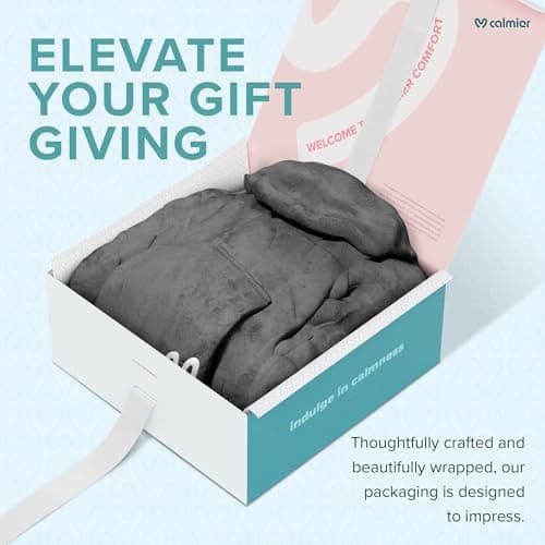 Calmier Wearable Weighted Blanket Hoodie 10Lb – Sensory Clothing – One-Size Glass Bead Wearable Weighted Blankets for Adults, Grey, Adjustable 7