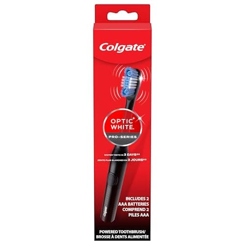 Colgate Optic White Pro-Series Whitening Battery Operated Electric Toothbrush with Timer, Soft, Black