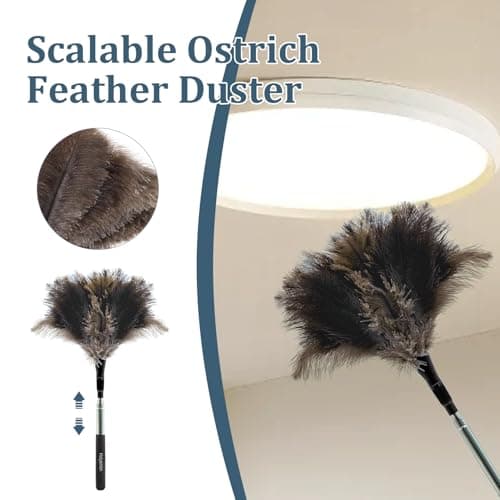 Extendable Feather Duster - 47 inches Fluffy Long Handle Reusable Feather Duster for Cleaning Ceiling Fan,Pendant lamp, High Ceiling, Blinds, Furniture，Ostrich Feather Duster 6
