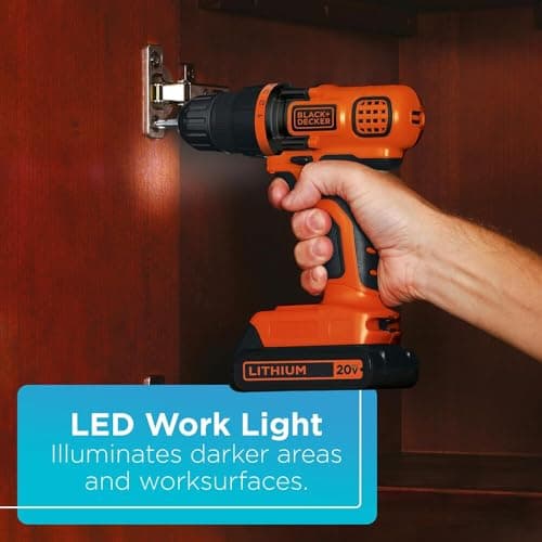 BLACK+DECKER 20V MAX Cordless Drill and Driver, 3/8 Inch, With LED Work Light, Battery and Charger Included (LDX120C) 6