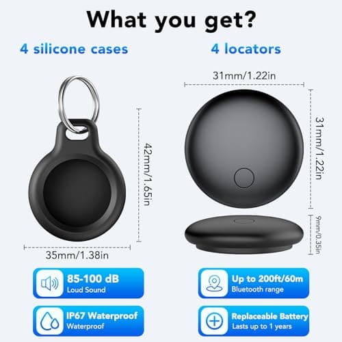 Air Tracker Tags4-Pack, Item Finders Work for Apple Find My APP(iOS Only) Tracker Tags for Keys, Luggage, Backpack etc,Replaceable Battery Last 1 Year, IP67 Waterproof Smart Tag with Holder Keychain 8