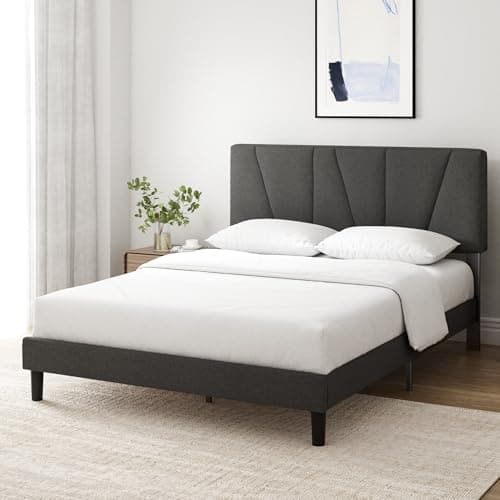 Zinus Queen Maya Upholstered Bed Frame with Asymmetric Headboard, Durable Wooden Slats, Sturdy Framework, Noise Free Sleep, No Box Spring Needed, Easy Assembly, Eco Friendly Packaging, Dark Grey 10