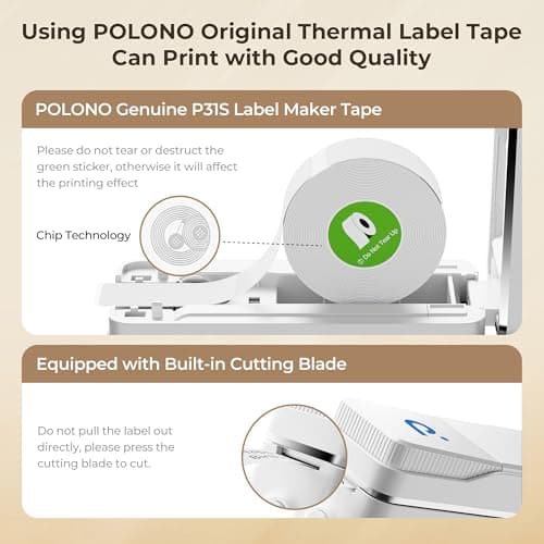 POLONO Label Maker Machine with Tape, P31S Bluetooth Label Printer, Mini Label Maker with Multiple Templates for School Office Home Organization, Wireless Portable Thermal Printer for Storage, White 6