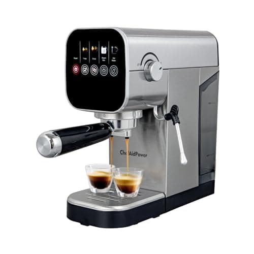 ChefAidPower Espresso Machine, 20 Bar, Milk Frother, 30oz Water Tank, Touchscreen, Stainless Steel