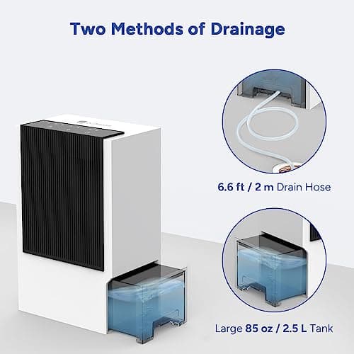 DR.PREPARE Dehumidifier for Basement, 1250 sq.ft 101 oz Dehumidifiers with 6.6 ft Drain Hose, Water Tank, Timer, Auto Shut Off, Portable Quiet Dehumidifier for Home, Bathroom, Bedroom 6
