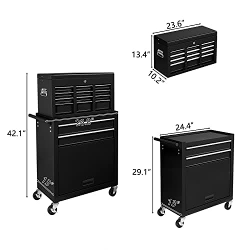 TUFFIOM 8-Drawer Rolling Tool Chest, Tool Storage Cabinet w/Lockable Wheels, Detachable Top, Drawers & Side Hooks, Mechanic Tool Organizer Box for Garage Warehouse Repair Shop 9