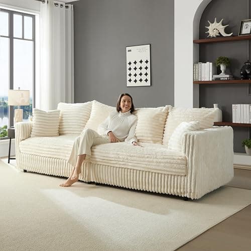 Setawix Corduroy Cloud Couches for Living Room,Fluffy 4 Seater Cloud Sofa Couch with Deep Seat,104.3" Modern Modular Sectional Sofa,Oversized Chaise Lounge Couch Sleeper (Corduroy Beige, 104.3")