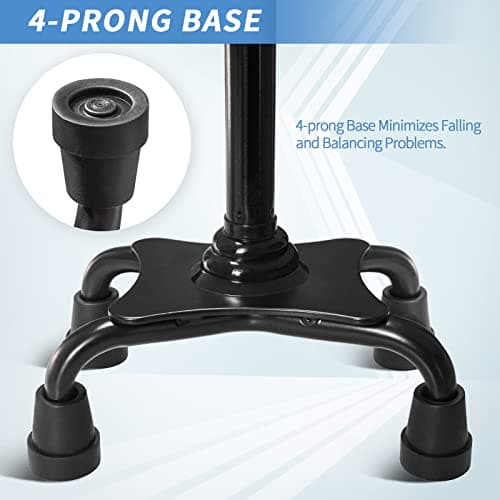 Adjustable Walking Cane for Men & Women with 4-Pronged Base for Extra Stability - Foldable Cane for Seniors with Foam Padded Offset Handle for Soft Grip & a Second Handle for Standing Black 5