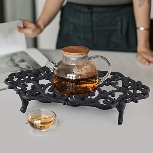 MOLIGOU Cast Iron Teapot Warmer, Teapot Warmer Stand with 3 Tealight Candle Holders, Teapot Heater Base 7