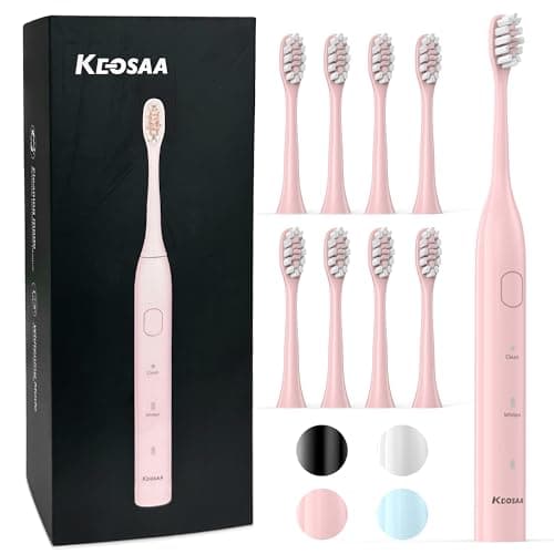 keosaa Pink Electric Toothbrush with 8 Brush Heads, Sonic Toothbrush with Fast Charge 4 Hours Last 60 Days, 2-Min & 30s Smart Timer, IPX7 Waterproof(Pink)