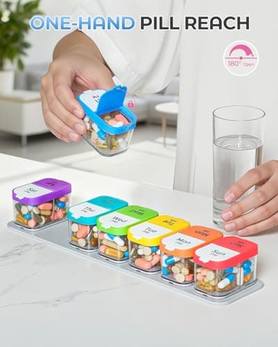 Odaro Extra Large Weekly Pill Organizer, XL Pill Box 7 Day Am Pm, Jumbo Medicine Organizer 2 Times A Day to Hold Daily Medicine Vitamin and Supplements - Rainbow 7