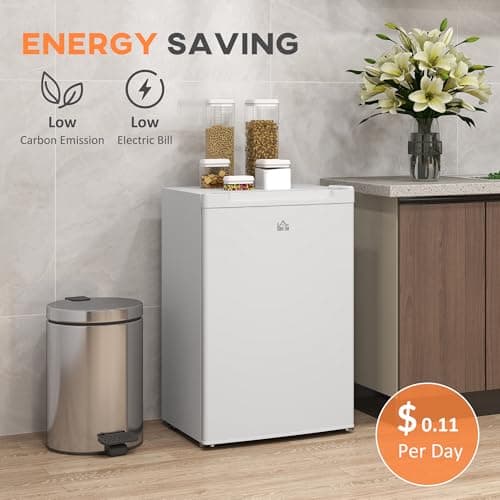 HOMCOM Mini Freezer Countertop, 3 Cu.Ft Compact Upright Freezer with 3 Shelves, Reversible Door for Home, Dorm, Apartment and Office, White 6