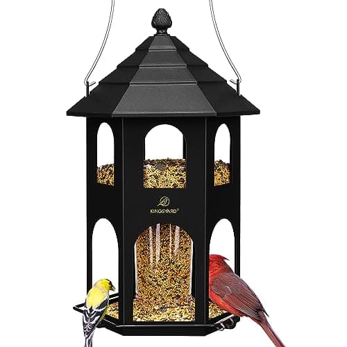 Kingsyard Metal Bird Feeder for Outdoor Hanging, Wild Bird Feeders with Circular Perch, Easy to Clean & Refill, 4 lbs Large Seed Capacity, Black