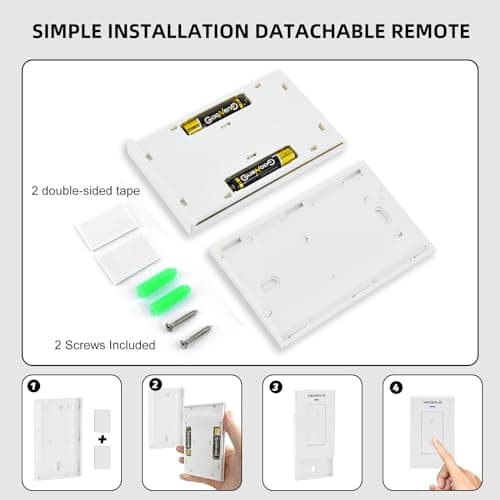Wireless Light Switch and Receiver Kit No Wiring No WiFi 100ft RF Range Remote Light Switch for 200W LED Lamp Ceiling Light Fan Pre-Programmed (1 Pack Switch+1 Receiver) 7
