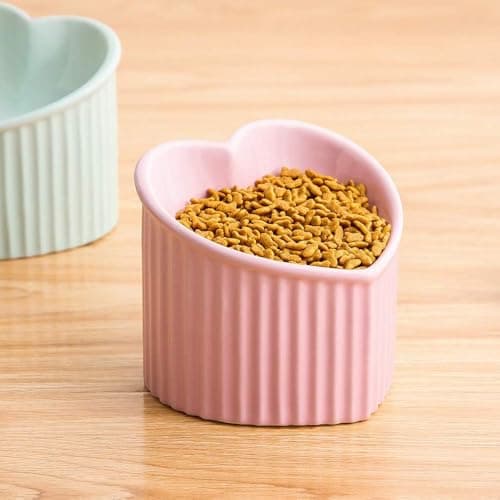 Pink Ceramic Raised Cat Bowls, Tilted Elevated Food or Water Bowls, Stress Free, Backflow Prevention, Dishwasher and Microwave Safe, Lead & Cadmium Free 6