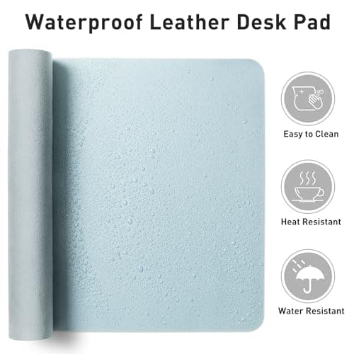 Aothia Leather Desk Pad Protector, Mouse Pad, Office Desk Mat, Non-Slip PU Leather Desk Blotter, Laptop Desk Pad, Waterproof Desk Writing Pad for Office and Home (23.6" x 13.7", Baby Blue) 7