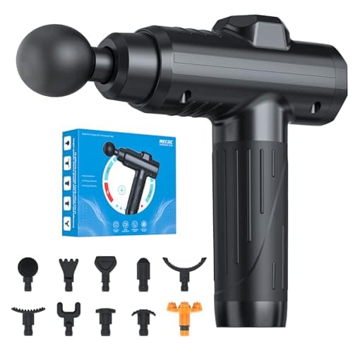 MECOC Massage Gun, Portable Deep Tissue Massage Gun for Pain Relief Super Quiet Neck Back Body, 10 Different Heads for Different Muscle Groups, 30 Speed with LCD Touch Screen