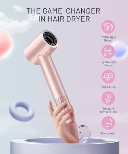 Cosy Companions High-Speed Ionic Hair Dryer, 150000 RPM Brushless Motor for 2-5 Min Fast Drying, Low Noise Blow Dryer Reduces Frizz & Heat Damage, Lightweight Hair Dryer with Diffuser & Nozzle, Pink 7