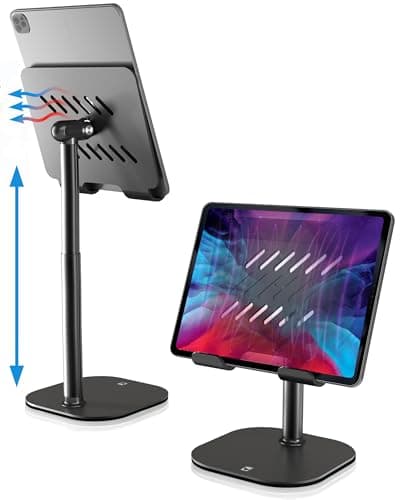 COOPER TabHolder, 7-10" Height Adjustable Tablet Stand, Premium iPad Stand for Desk, 270° Tilt iPad Holder for Desk, Tablet Holder, 15.6-17" Portable Monitor Support (Black)