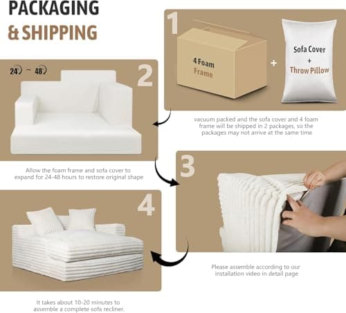 Daneey Chaise Lounge Chair Indoor Bedroom, Oversized Chaise Lounge Sofa Upholstered Soft Short Plush Couch Sofa Bed Sleeper Chair for Living Room with 2 Throw Pillows, Easy to Install 5