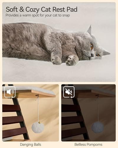 FourFurPets 72.4" Cat Tree, Modern Cat Tower for Indoor Cats, Multi-Level Cat Condo with Caves, Tall Cat Tree with Cat Scratching Board, Wooden Cat Tower with Large Perch, Removable Pads, Camel Brown 7