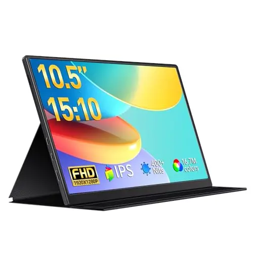VOKENSU Small Portable Monitor 10.5" 400 Nits 15:10 FHD 1280P IPS Screen, Ultra-Slim Mini Monitor w/Smart Cover & Speaker, USB C HDMI HDR Portable Gaming Monitor, Travel Monitors for Laptop PCs