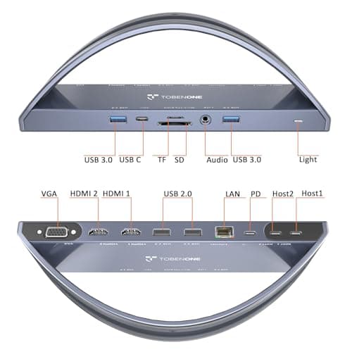 TobenONE USB C Docking Station Dual 4K Monitor for MacBook Pro/Air M4/M5, 13-in-2 Mac Docking Station Stand with 2 HDMI, VGA, 5 USB, 100W PD, Ethernet, SD/Micro SD, Audio (No Power Adapter Included) 7
