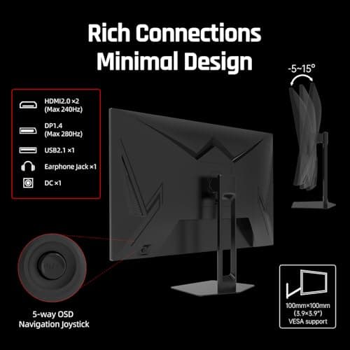 KTC 27'' 280Hz 240Hz Gaming Monitor 1ms GTG 350nits Fast VA 1080P Tilt 126% sRGB Adaptive Sync 4000:1 Contrast Ratio HDR DisplayPort 1.4/HDMI 2.0 VESA 5