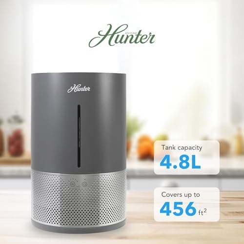 HHE150 Hunter Aspire 4.8L Evaporative Humidifier with PermaWick Filter (4.8L) - Remove Contaminants & White Dust for Clean Mist & Air – Medium Humidifier for Home, Bedroom, or Dorm - Graphite 8