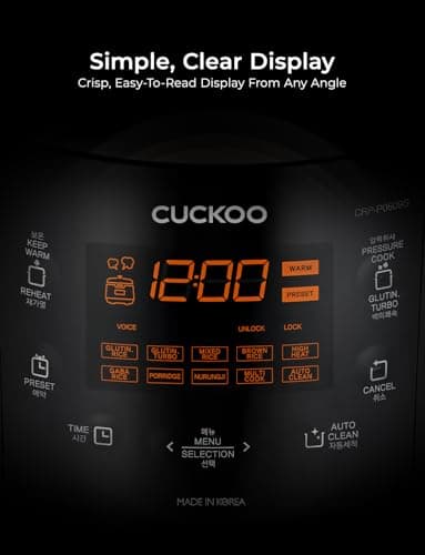 CUCKOO High Pressure Rice Cooker 6-Cup Uncooked / 12-Cup Cooked with Nonstick Inner Pot, Versatile Rice Maker with 12 Menu Options and Steam Plate, Fuzzy Logic Tech, Voice Guide, Black (CRP-P0609S) 7