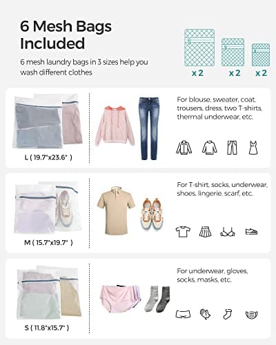 SONGMICS Laundry Hamper with Lid, 90L Clothes Hamper with 2 Removable Liner Bags, 6 Mesh Bags, Wicker Laundry Basket, Double Laundry Hamper for Bathroom, 13 x 18.1 x 23.6 Inches, Gray ULCB251G01V1 5