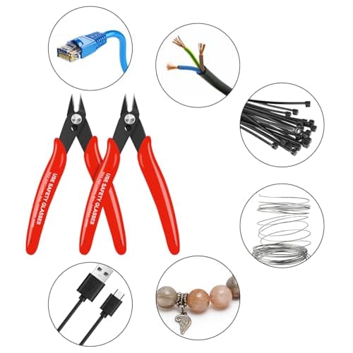 HongWay 5pcs Wire Cutters, Micro Flush Cutters with Spring, Wire Cutting Pliers, Wire Snips for Electronics Soft Copper Jewelry Making, 5-inches, Red 6