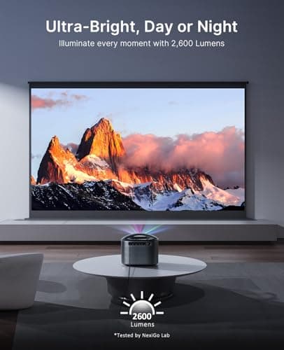 NexiGo TriVision Ultra, 4K Tri-LED-Laser Portable Projector, 2600 Lumens, 100,000:1 Dynamic Contrast, No Laser Speckle, No Eye Strain, Dolby Vision, HDR10+, 3D, Fire TV Storage Slot 5
