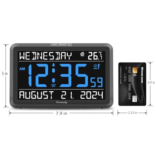 DreamSky Large Digital Clock with Date and Day of Week - Electric Desk Clock for Seniors Elderly, Bedroom Alarm Clock with Battery Backup, Dimmer, USB Port, Auto DST, Temperature, Adjustable Volume 7