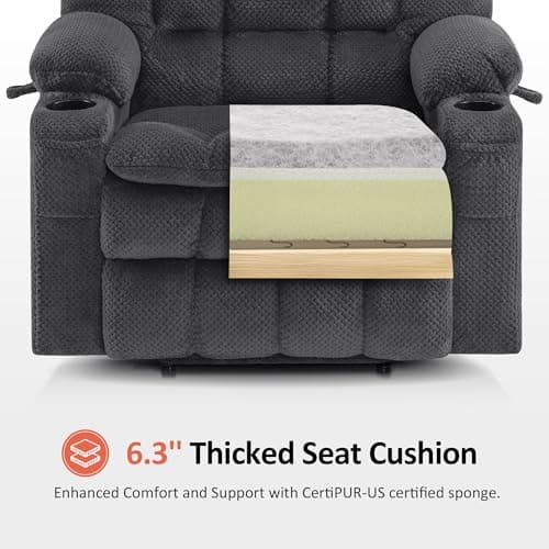 MCombo Dual Motor Power Lift Recliner Chair for Elderly, Lay Flat Lift Chair with Heat and Massage, Extra Wide Lift Recliner for Big People, Cup Holders, Fabric R7897 (Dark Gray, Medium-Wide) 7