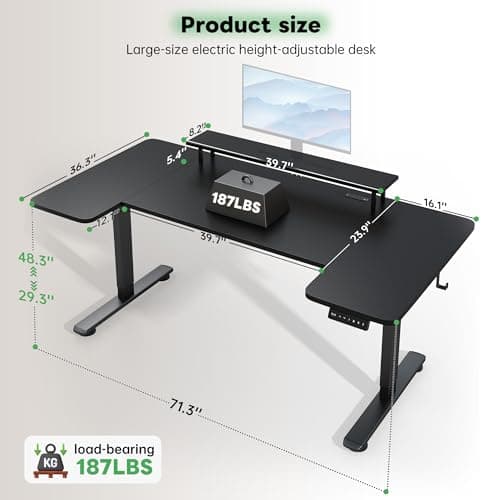 EnHomee 71 Inch Standing Desk Adjustable Electric with Monitor Stand, Computer Desk with Power Strip, Memory Height Home Office Desk for Home and Study Room, Black 2