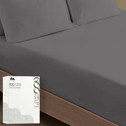 Mayfair Linen 100% Egyptian Cotton Fitted Sheet Queen Size - Luxury 600 Thread Count Queen Fitted Sheet Only, Soft, Cooling 16" Deep Pocket Bottom Sheets, Sateen Weave, Hotel Quality - Dark Grey