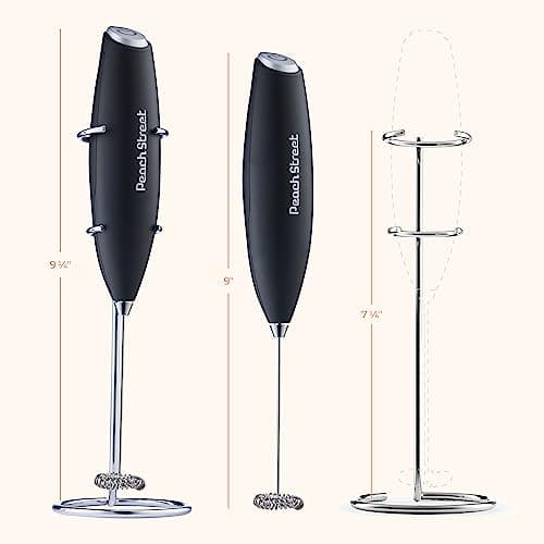 Powerful Handheld Milk Frother, Mini Milk Frother Wand, Battery Operated Stainless Steel Drink Mixer - Frother Stand for Milk Coffee, Lattes, Cappuccino, Frappe, Matcha, Hot Chocolate. Gift 8