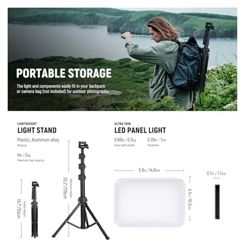 NEEWER BASICS LED Video Light, 2 Pack Studio Panel Key Lighting Kit with Tripod Stands & Filters, Bi Color Dimmable Portable 3200~5600K CRI95 750lux for Photography Recording Streaming Podcast, BP66 6